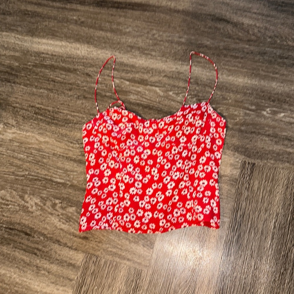 Reformation NWOT Malta Red & White Floral Tank Top Size 8